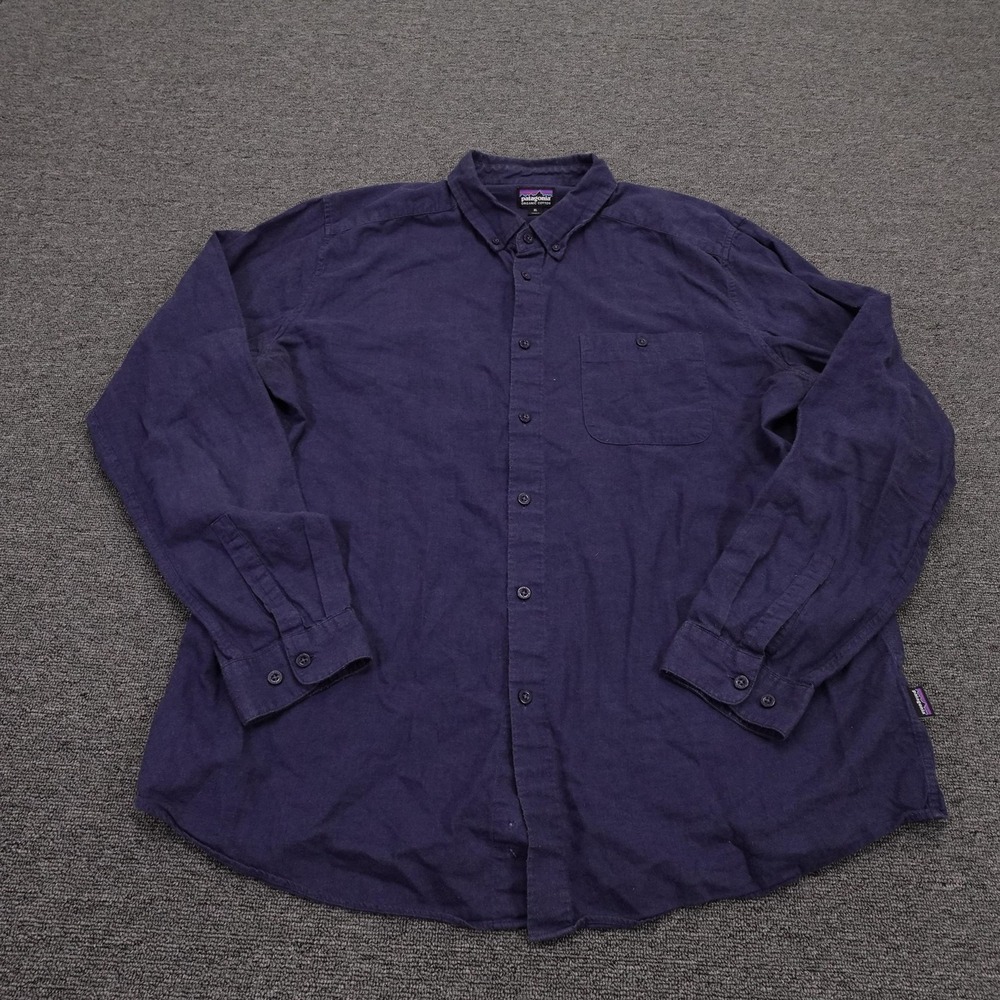 Patagonia Shirt Mens XL Blue Solid Long Sleeve Button Down Organic Cotton Casual